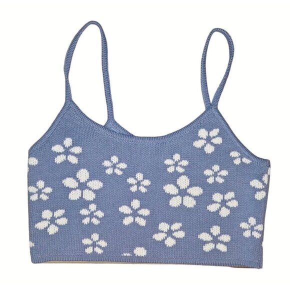 Aeropostale Daisy Cropped Top Knit Sweater Cami Womens Sz XL Purple Floral NEW - Picture 3 of 8